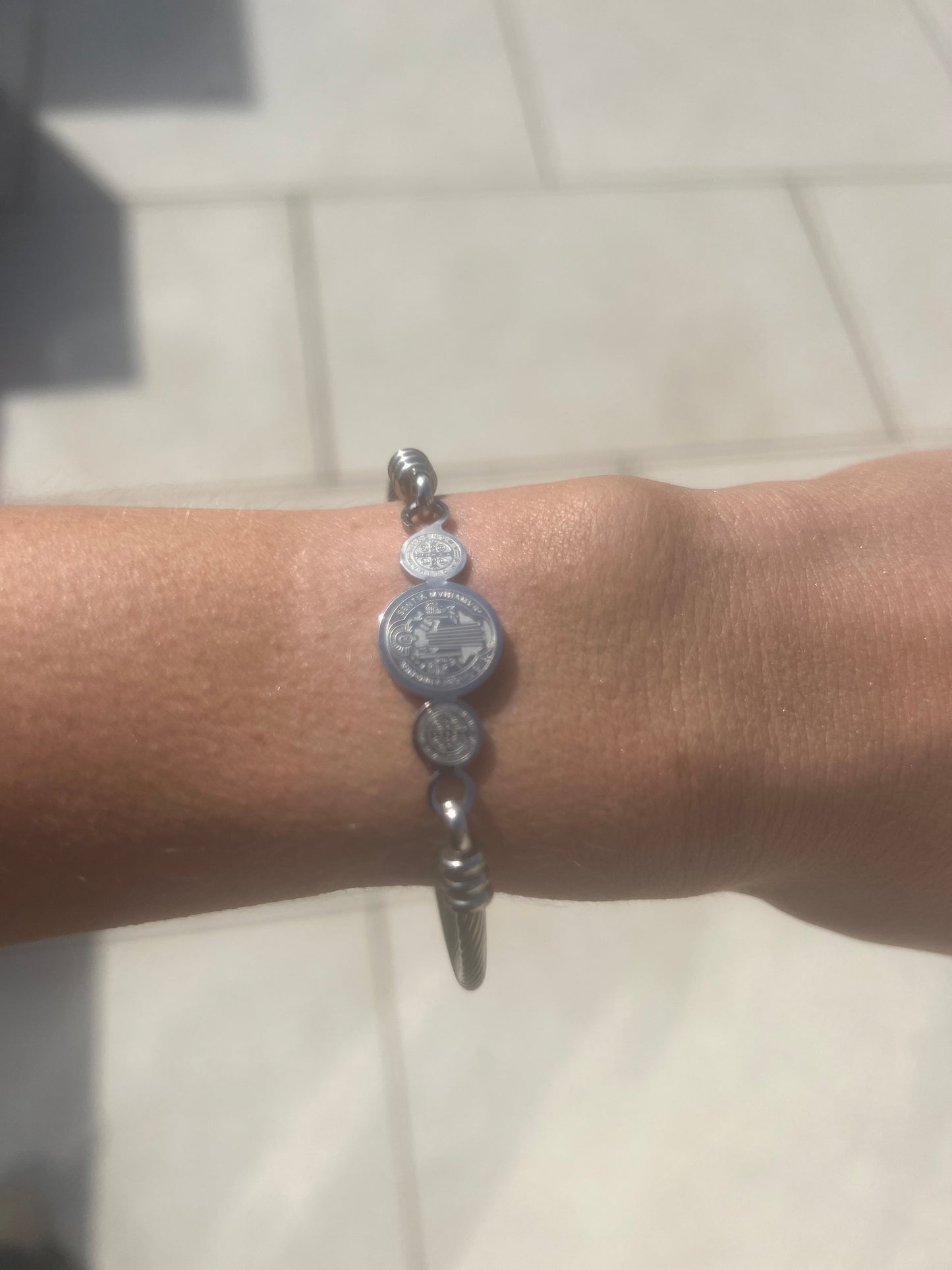 Silver Coin Bangle Bracelet with Clasp