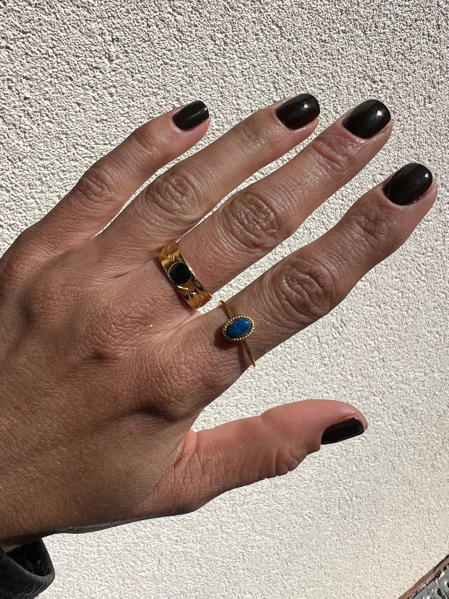 Gold Plated Blue Oval Stone Ring