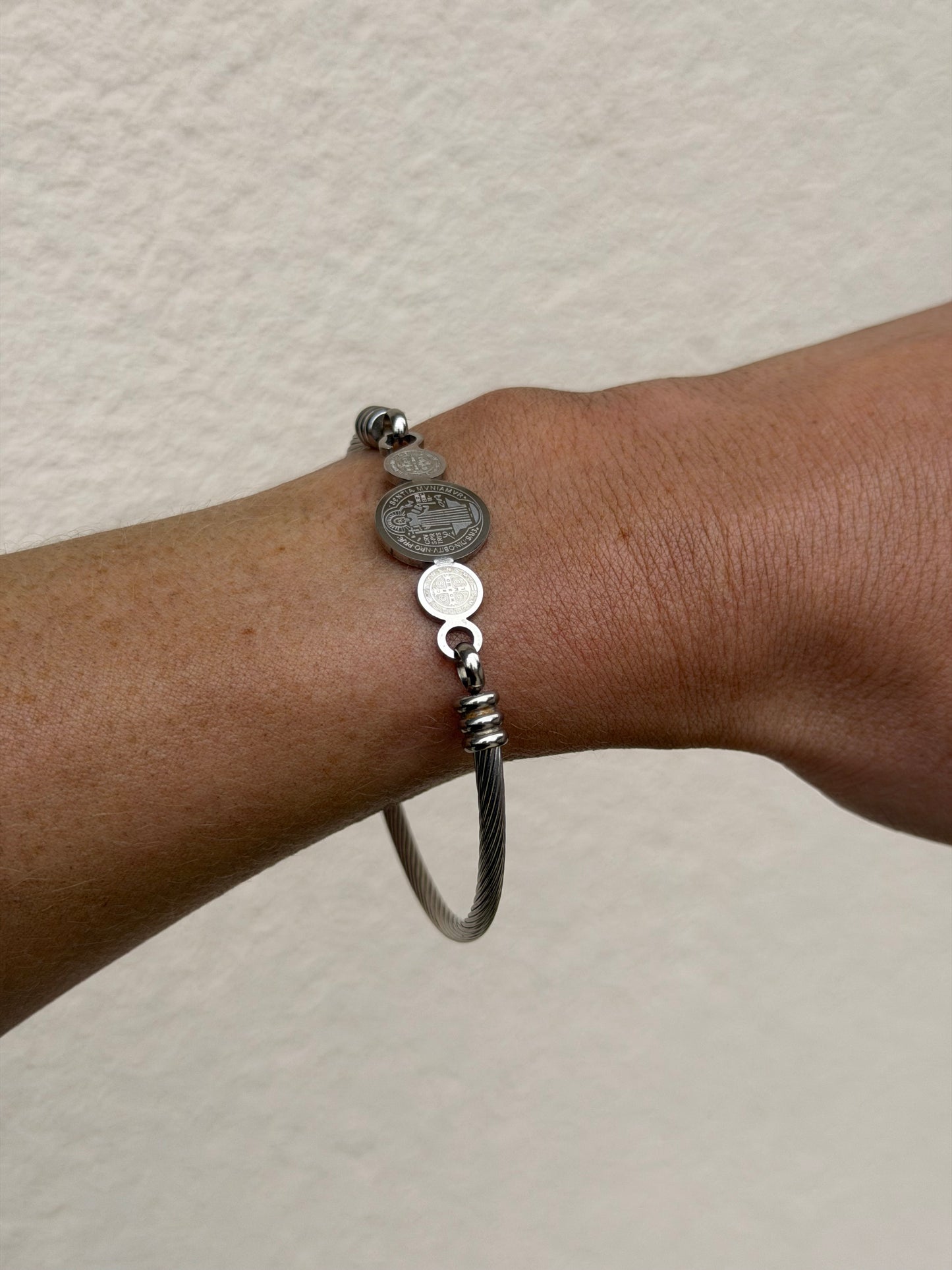 Silver Coin Bangle Bracelet with Clasp