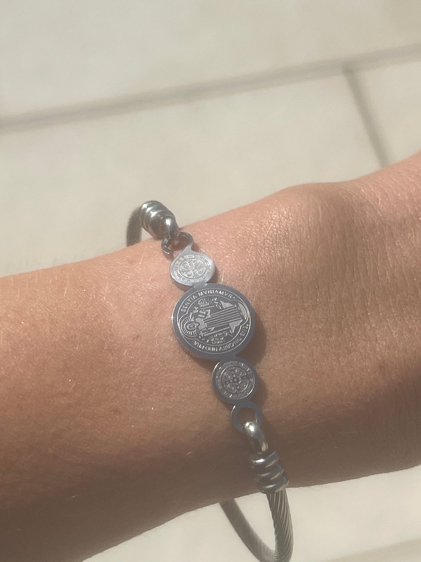 Silver Coin Bangle Bracelet with Clasp