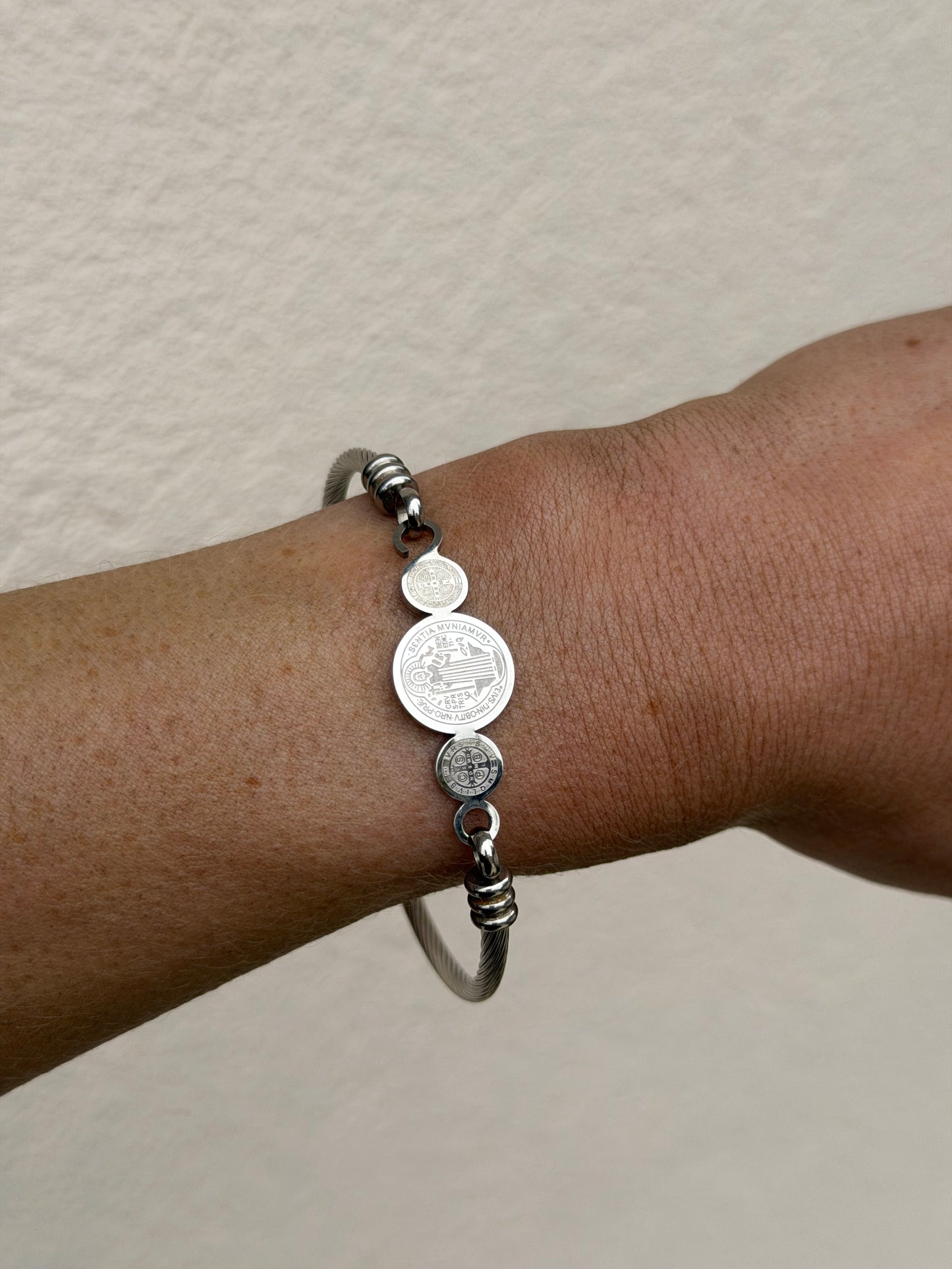 Silver Coin Bangle Bracelet with Clasp