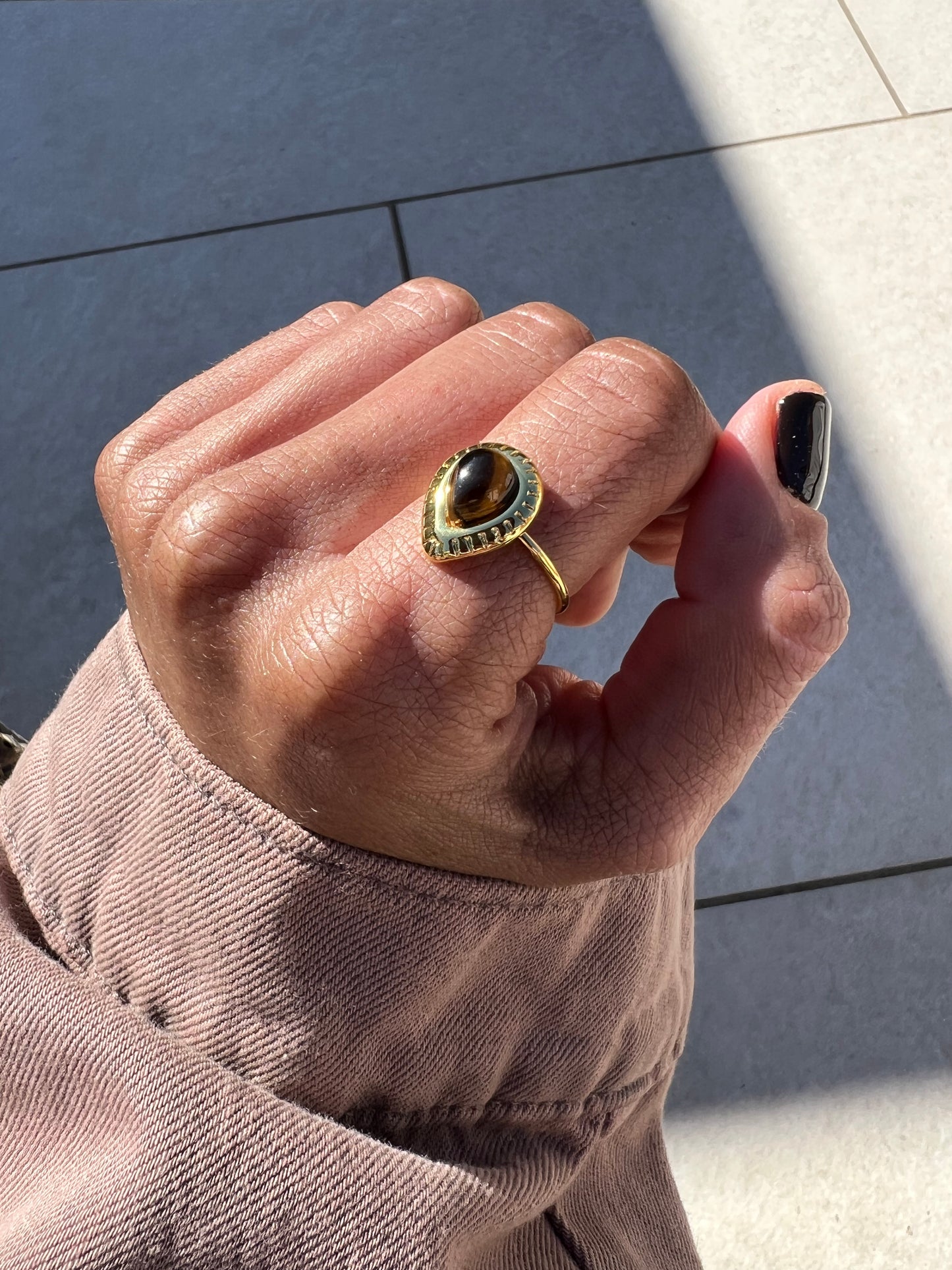 Golden Teardrop Tiger’s Eye Ring