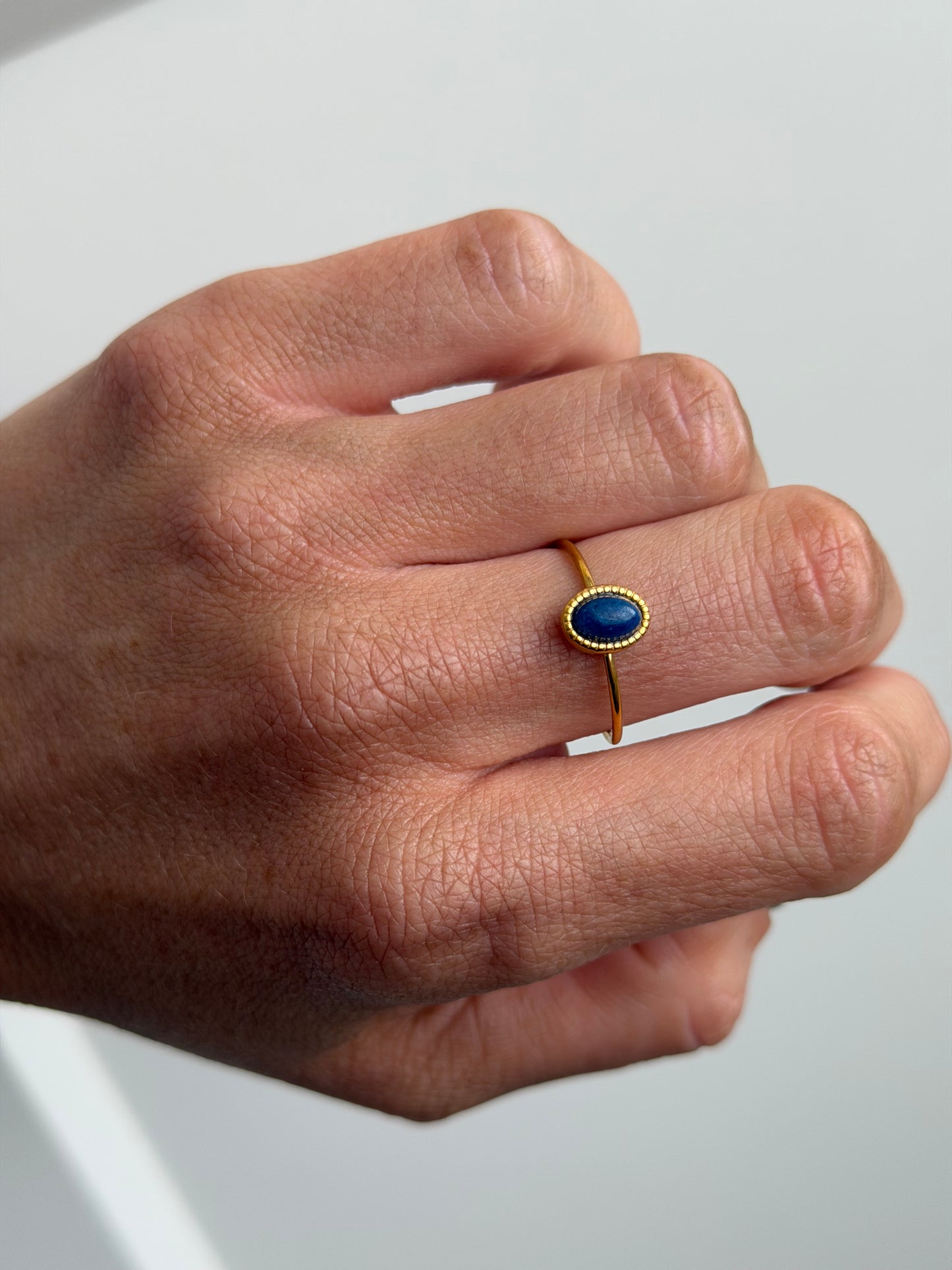 Gold Plated Blue Oval Stone Ring