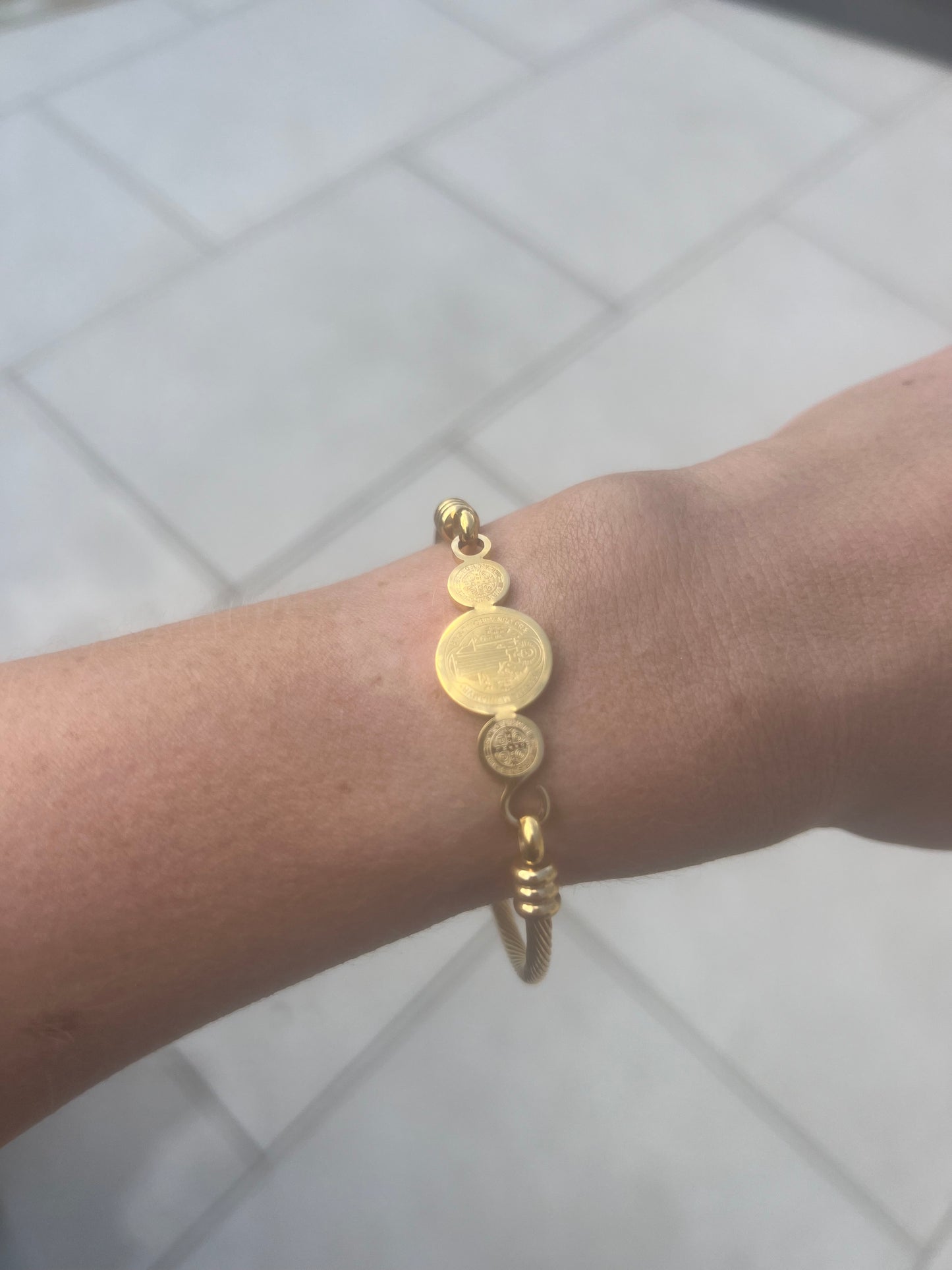 Gold Coin Bangle Bracelet with Clasp