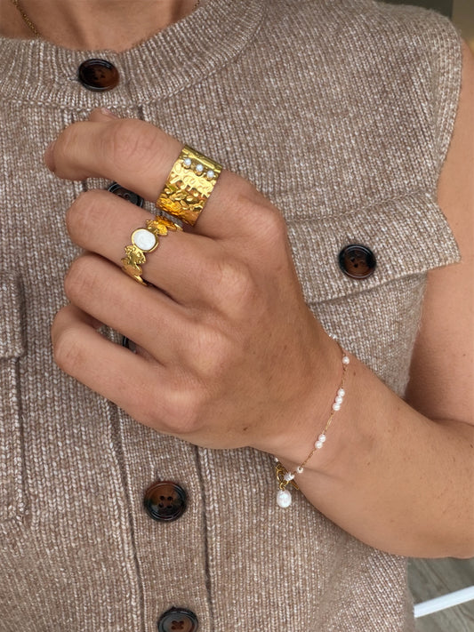 Solara Pearl Hammered Waterproof Ring
