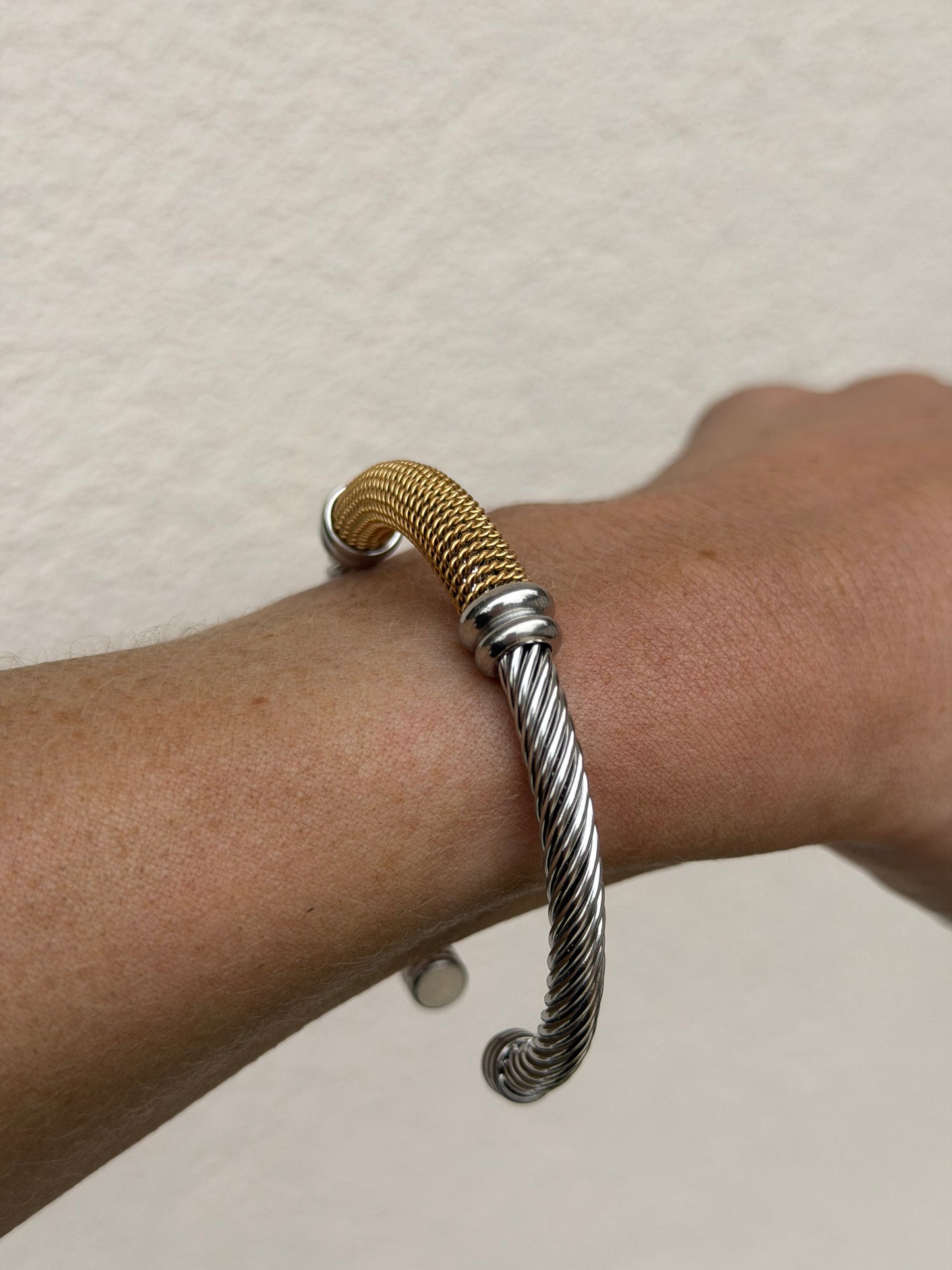 Mesh-Style Gold & Silver Cuff Bracelet