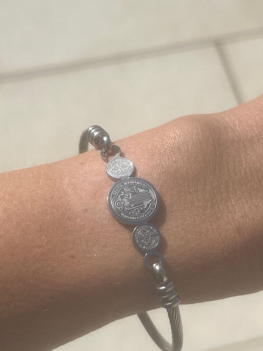 Silver Coin Bangle Bracelet with Clasp