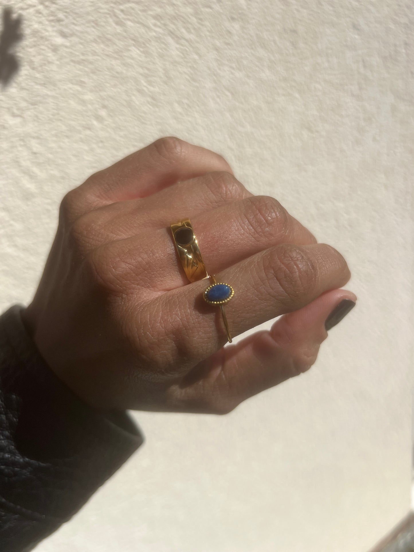 Gold Plated Blue Oval Stone Ring