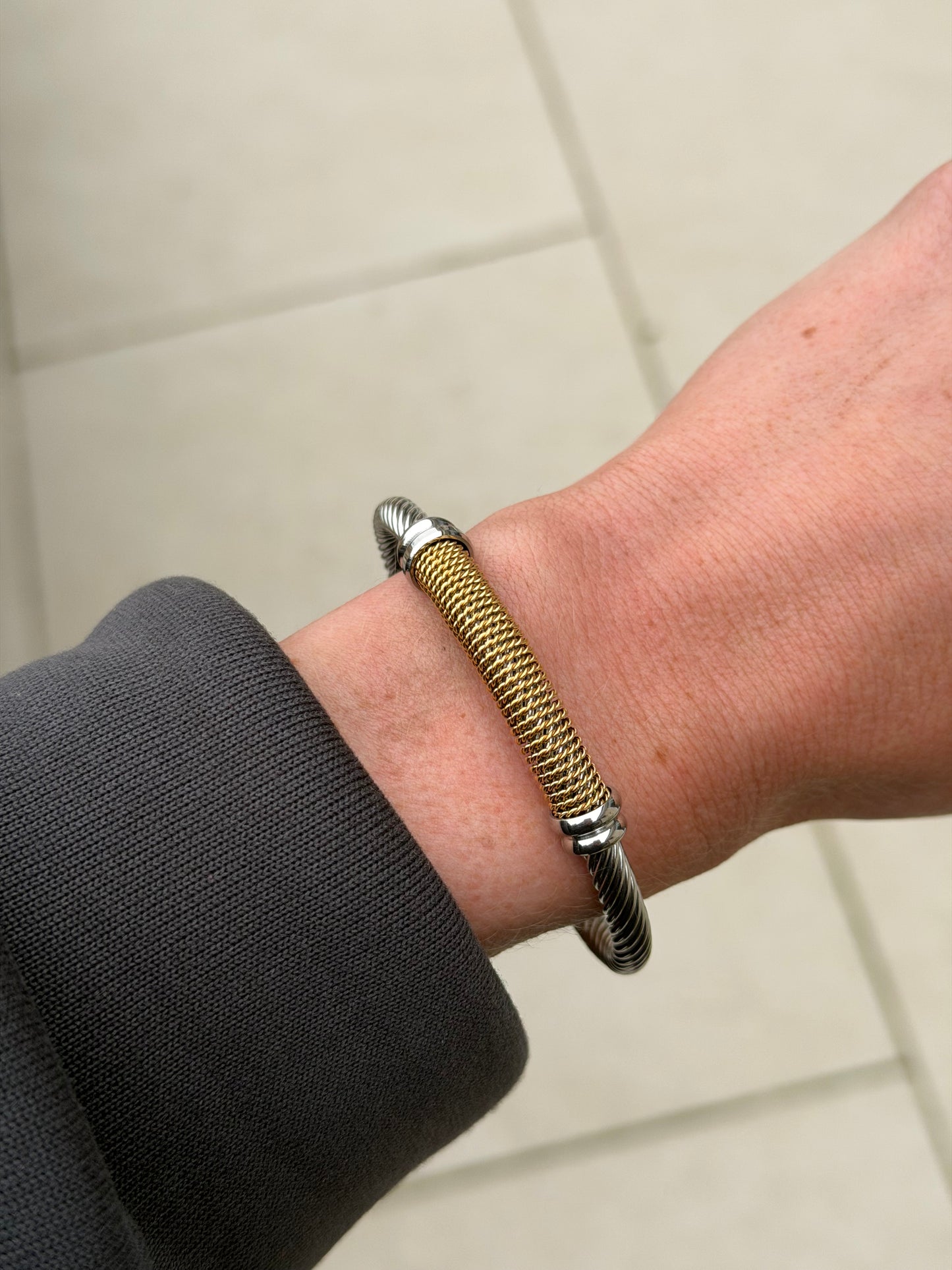 Mesh-Style Gold & Silver Cuff Bracelet