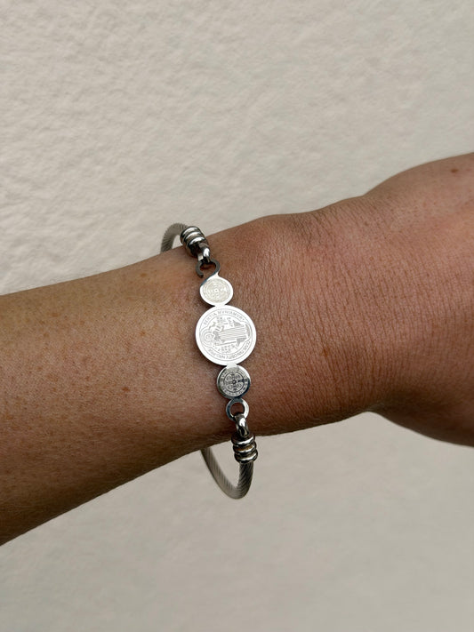 Silver Coin Bangle Bracelet with Clasp